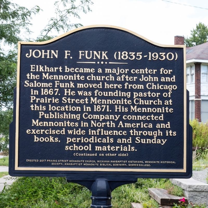John F. Funk Marker, Side One. Click for full size. John F. Funk Marker, Side One image. Click for full size.