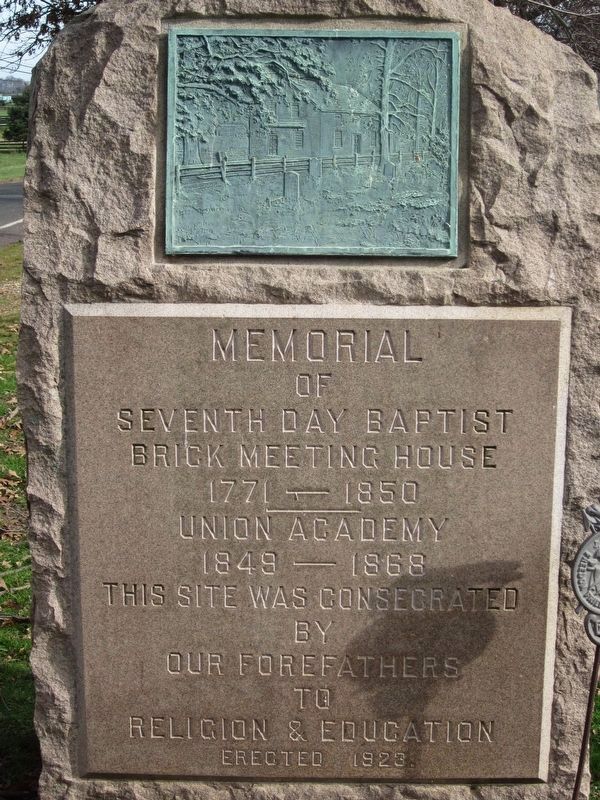 Seventh Day Baptist Brick Meeting House Marker. Click for full size. Seventh Day Baptist Brick Meeting House Marker image. Click for full size.