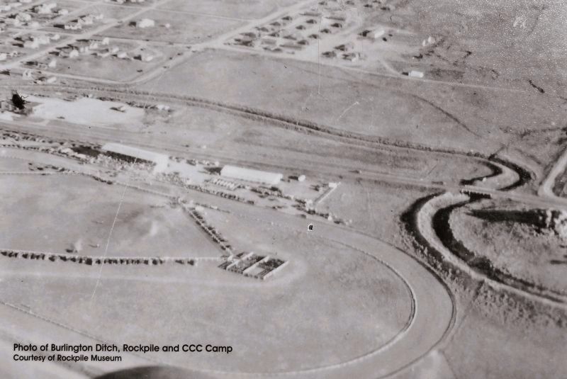 Marker detail: Burlington Ditch, Rockpile and CCC Camp. Click for full size. Marker detail: Burlington Ditch, Rockpile and CCC Camp image. Click for full size.
