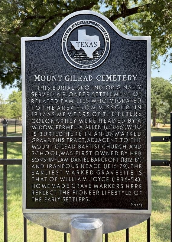 Mount Gilead Cemetery Marker. Click for full size. Mount Gilead Cemetery Marker image. Click for full size.