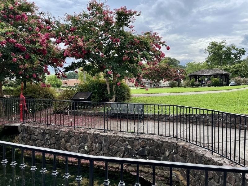 marker shown with Willow Spring in foreground and Willow Spring Park buildings in background image. Click for full size.