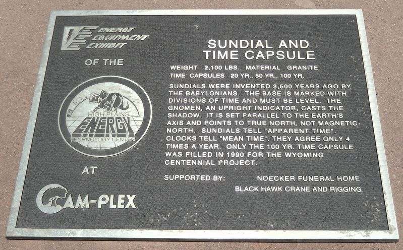 Sundial and Time Capsule Marker. Click for full size. Sundial and Time Capsule Marker image. Click for full size.