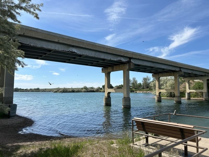 The current bridge over the Missouri River, from below image. Click for full size.