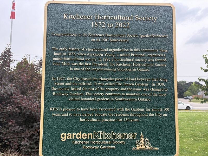 Rockway Gardens Kitchener Horticultural Society Marker image. Click for full size.