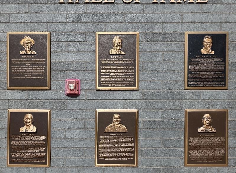 Mike Arbuckle Marker (bottom left) at the Professional Baseball Scouts Hall of Fame image. Click for full size.