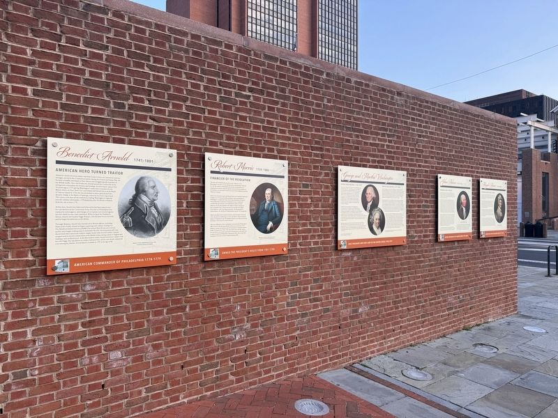 Several markers on display on the grounds of Independence National Historical Park image. Click for full size.
