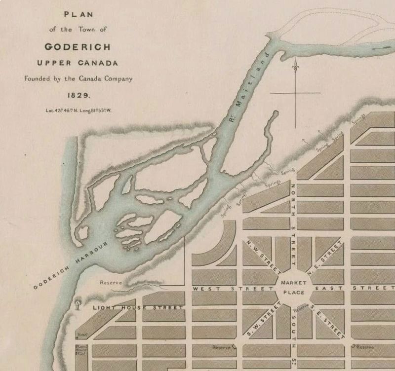 The original Canada Company plan for Goderich and its harbour, 1829 image. Click for full size.