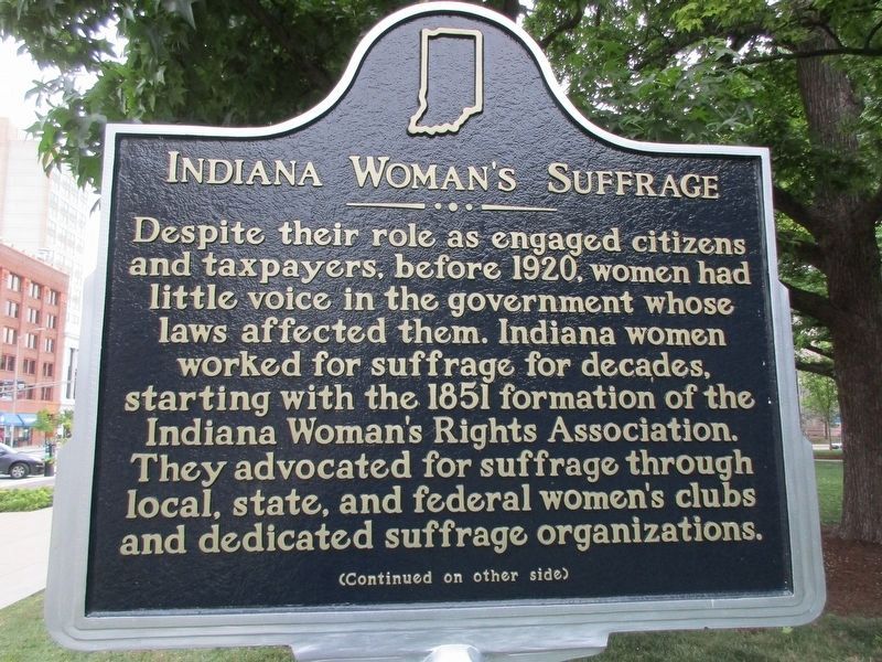 Indiana Woman's Suffrage Marker. Click for full size. Indiana Woman's Suffrage Marker image. Click for full size.