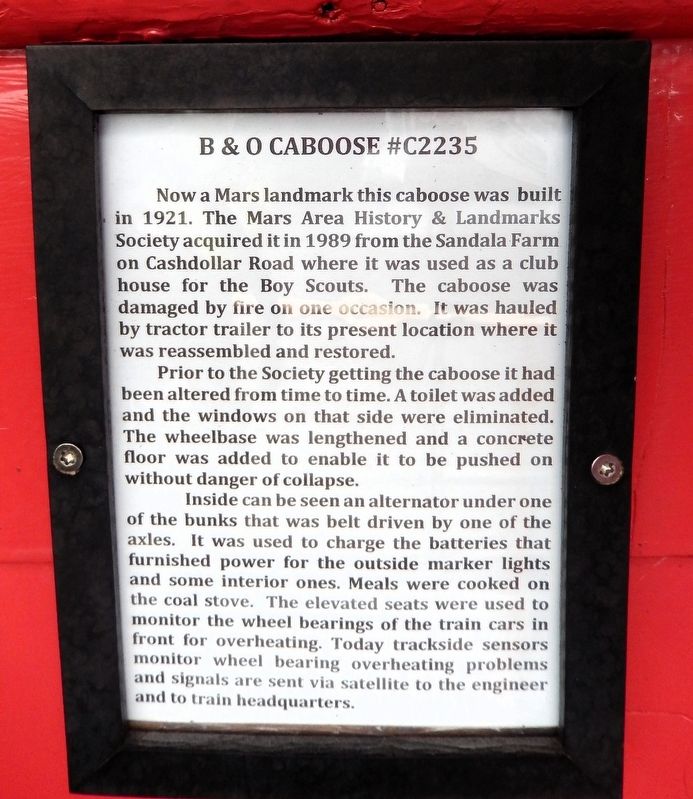 B & O Caboose #C2235 Marker. Click for full size. B & O Caboose #C2235 Marker image. Click for full size.