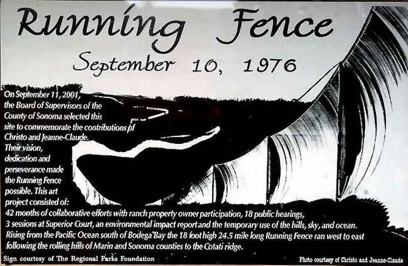 Running Fence Interpretive Marker. Click for full size. Running Fence Interpretive Marker image. Click for full size.