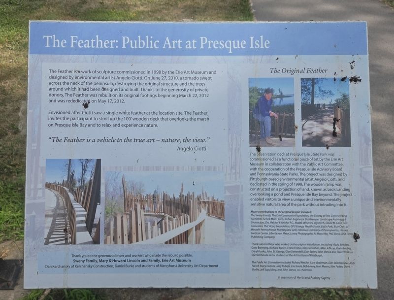 The Feather: Public Art at Presque Isle Marker. Click for full size. The Feather: Public Art at Presque Isle Marker image. Click for full size.