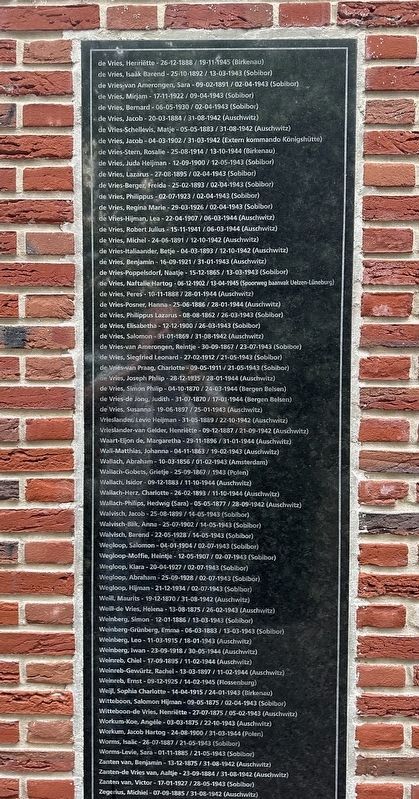 Haarlem Holocaust Memorial - eighth names panel. Click for full size. Haarlem Holocaust Memorial - eighth names panel image. Click for full size.