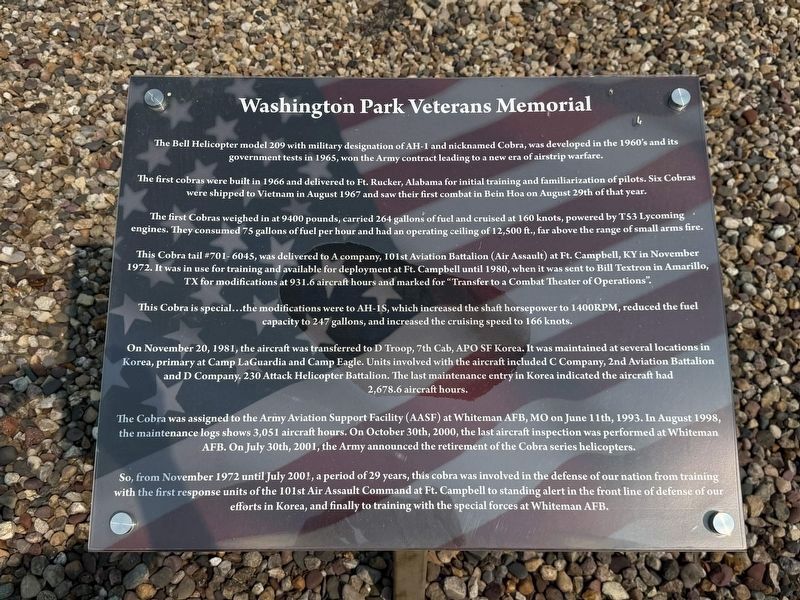 Washington Park Veterans Memorial Marker. Click for full size. Washington Park Veterans Memorial Marker image. Click for full size.