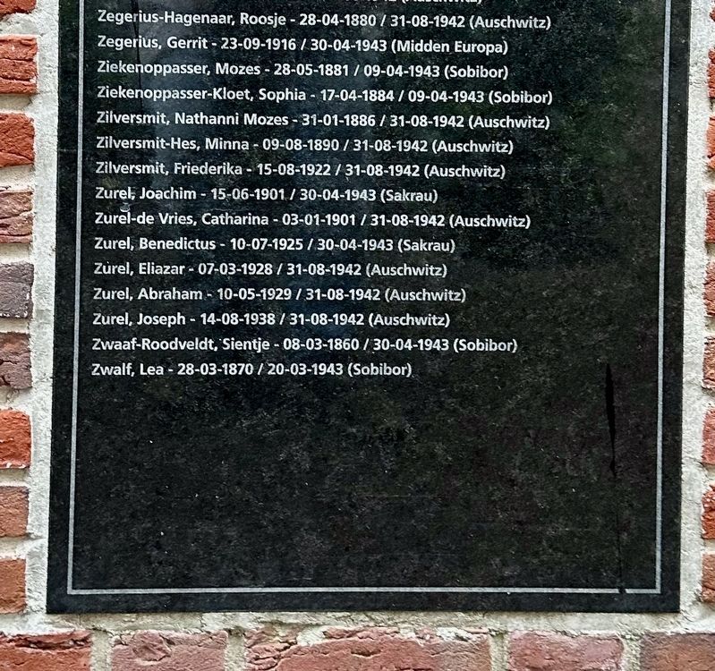 Haarlem Holocaust Memorial - eighth names panel. Click for full size. Haarlem Holocaust Memorial - eighth names panel image. Click for full size.