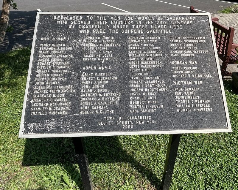 Dedicated to the Men and Women of Saugerties Marker. Click for full size. Dedicated to the Men and Women of Saugerties Marker image. Click for full size.