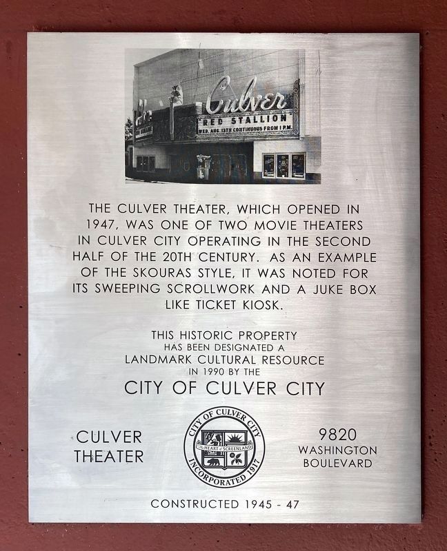 Culver Theater Marker. Click for full size. Culver Theater Marker image. Click for full size.