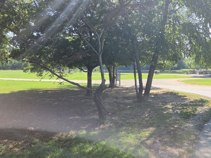 Marker in the grove of trees. Click for full size. Marker in the grove of trees image. Click for full size.