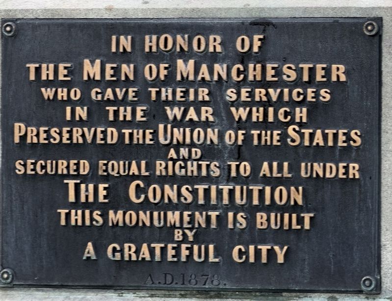 Manchester NH Civil War Memorial Plaque. Click for full size. Manchester NH Civil War Memorial Plaque image. Click for full size.