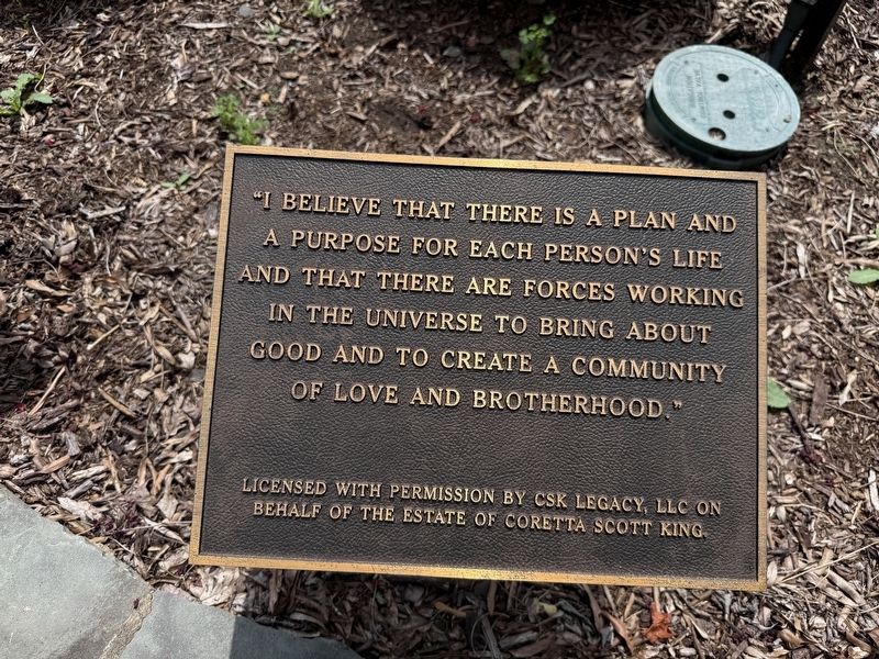 Plaque on the grounds of the Coretta Scott King Memorial Garden. Click for full size. Plaque on the grounds of the Coretta Scott King Memorial Garden image. Click for full size.