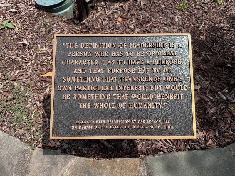 Plaque on the grounds of the Coretta Scott King Memorial Garden. Click for full size. Plaque on the grounds of the Coretta Scott King Memorial Garden image. Click for full size.