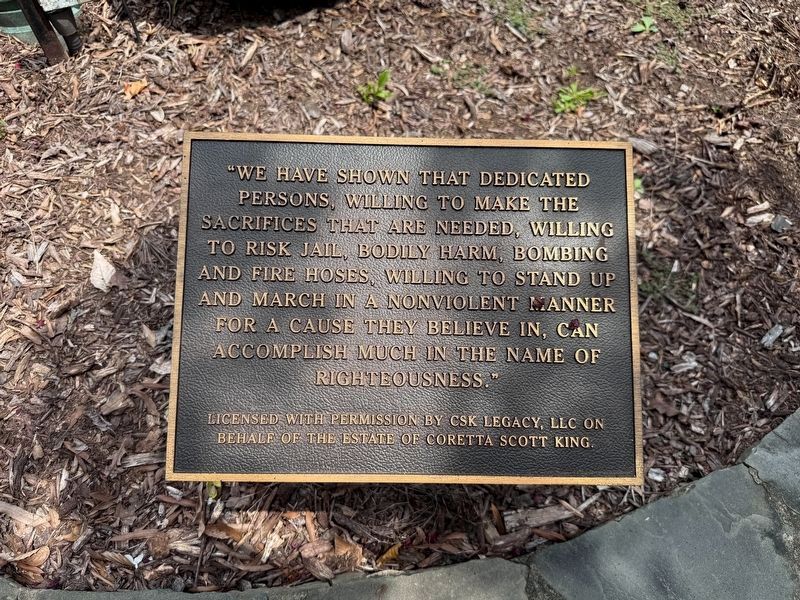Plaque on the grounds of the Coretta Scott King Memorial Garden. Click for full size. Plaque on the grounds of the Coretta Scott King Memorial Garden image. Click for full size.
