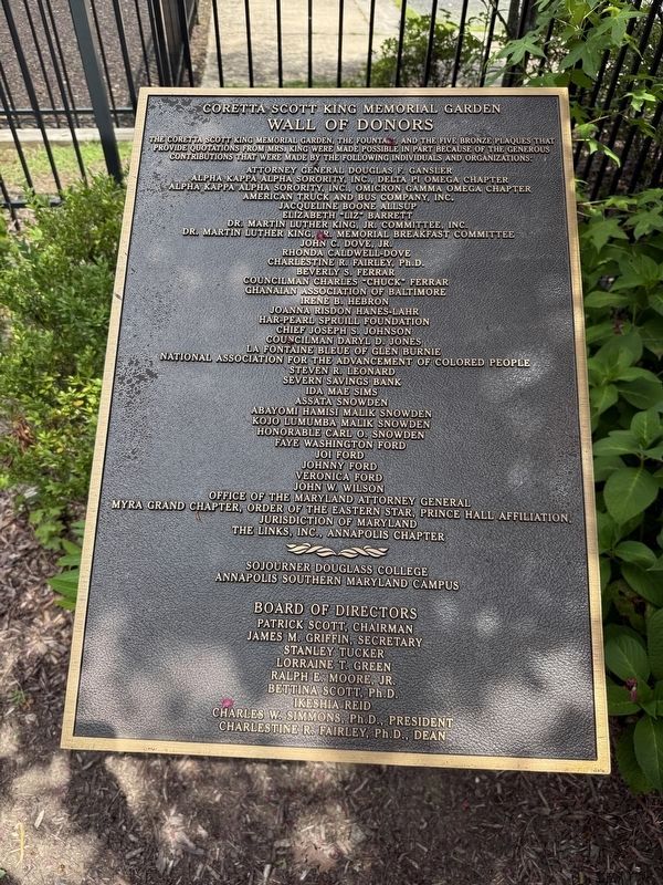 Coretta Scott King Memorial Garden Wall of Donors. Click for full size. Coretta Scott King Memorial Garden Wall of Donors image. Click for full size.