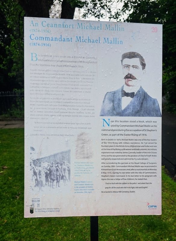 An Ceannfort Michael Mallin / Commandant Michael Mallin Marker. Click for full size. An Ceannfort Michael Mallin / Commandant Michael Mallin Marker image. Click for full size.