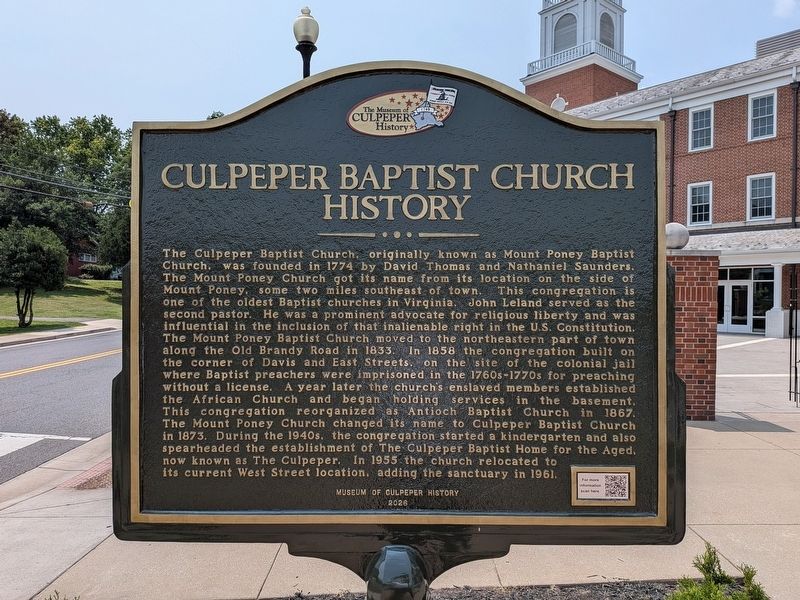Culpeper Baptist Church History Marker image. Click for full size.