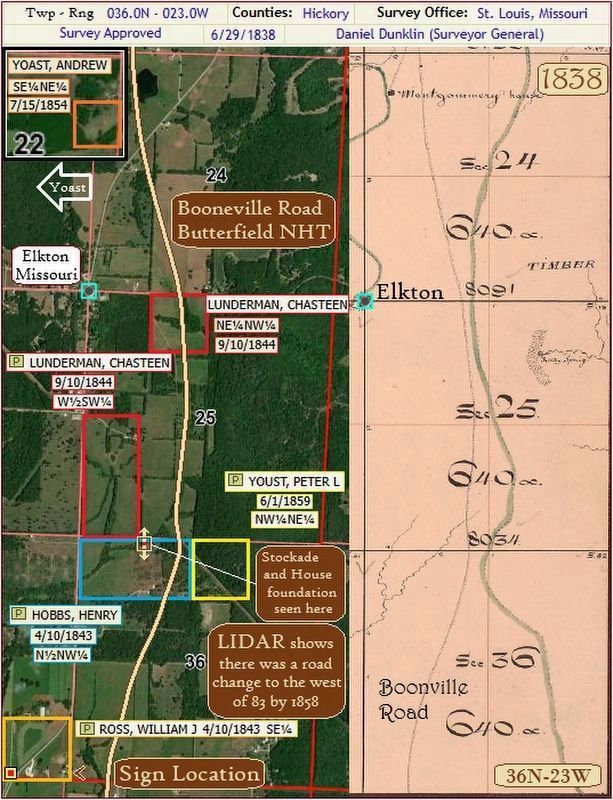 Area of the Old Boonville Road at Elkton with land ownership. Click for full size. Area of the Old Boonville Road at Elkton with land ownership image. Click for full size.
