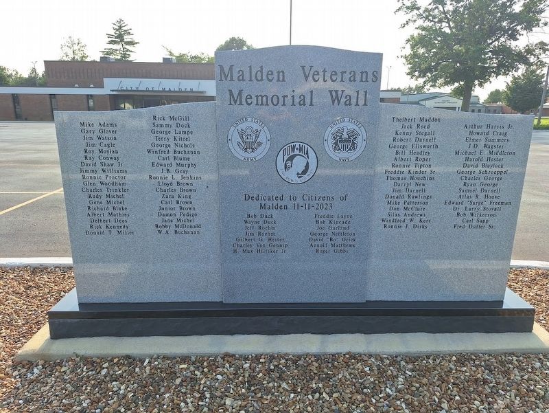 Malden Veterans Memorial Wall Marker. Click for full size. Malden Veterans Memorial Wall Marker image. Click for full size.
