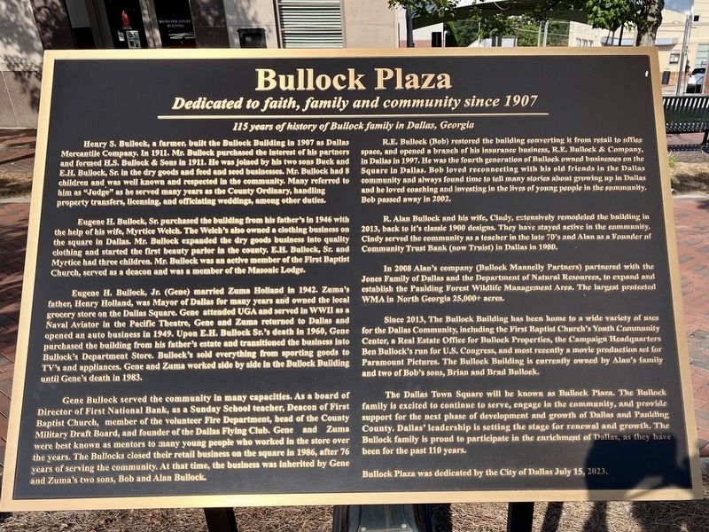 Bullock Plaza Marker. Click for full size. Bullock Plaza Marker image. Click for full size.