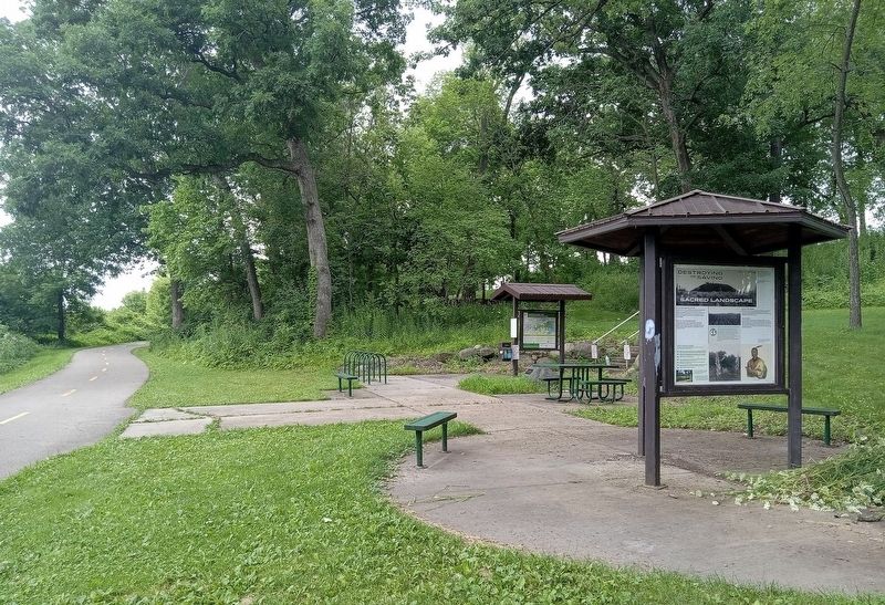 The Gilman Mounds kiosk (right) along the Capitol City Trail. Click for full size. The Gilman Mounds kiosk (right) along the Capitol City Trail image. Click for full size.