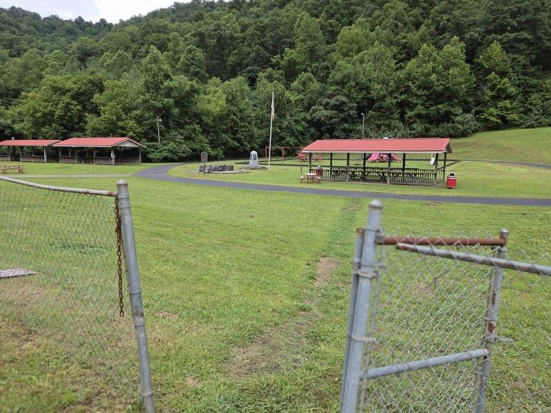 Hatfield / McCoy Monument near a picnic shelter at the park image. Click for full size.