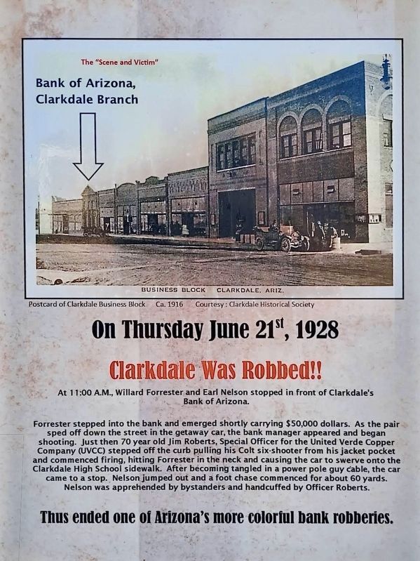 Great Clarkdale Bank Heist Marker. Click for full size. Great Clarkdale Bank Heist Marker image. Click for full size.