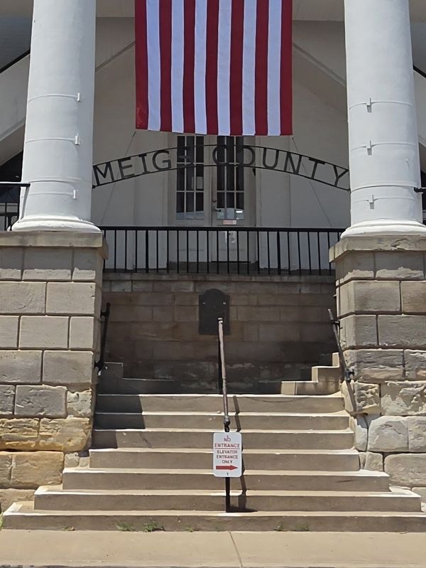 Front steps of the Meigs County Courthouse. Marker is at the top of the front steps. Click for full size. Front steps of the Meigs County Courthouse. Marker is at the top of the front steps image. Click for full size.