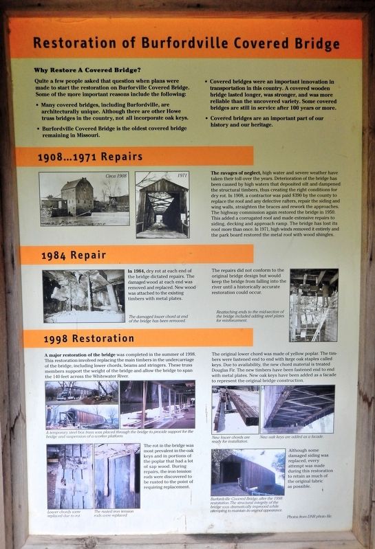Restoration of the Burfordville Covered Bridge Marker. Click for full size. Restoration of the Burfordville Covered Bridge Marker image. Click for full size.