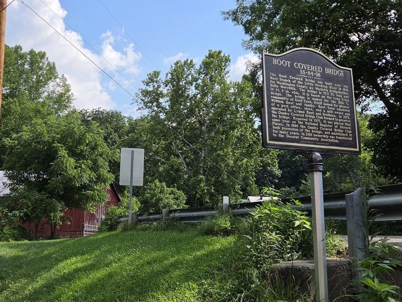 Root Covered Bridge Marker looking south on Burnett Rd.. Click for full size. Root Covered Bridge Marker looking south on Burnett Rd. image. Click for full size.