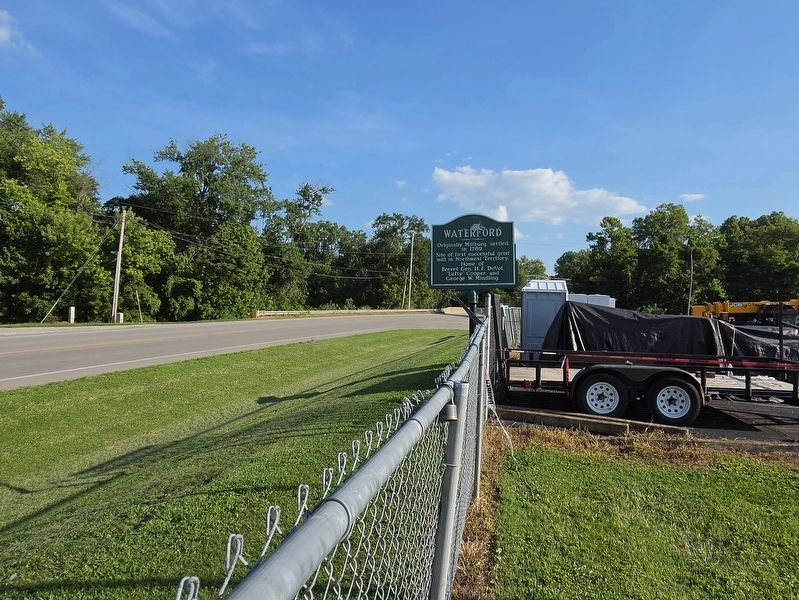 Waterford Marker at the Waterford Elementary School fence looking south on Hwy 339. Click for full size. Waterford Marker at the Waterford Elementary School fence looking south on Hwy 339 image. Click for full size.