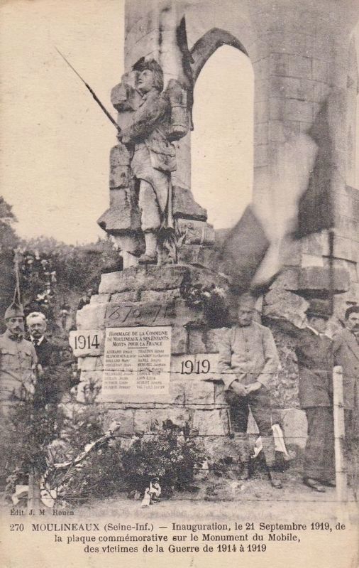 Moulineaux Memorial - WWI plaque dedication. Click for full size. Moulineaux Memorial - WWI plaque dedication image. Click for full size.