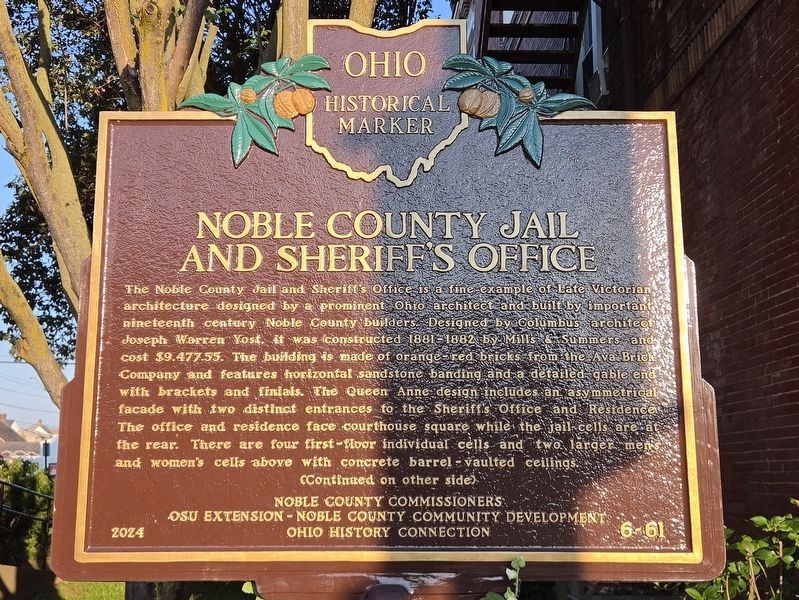 Noble County Jail and Sheriff's Office Marker (side 1). Click for full size. Noble County Jail and Sheriff's Office Marker (side 1) image. Click for full size.