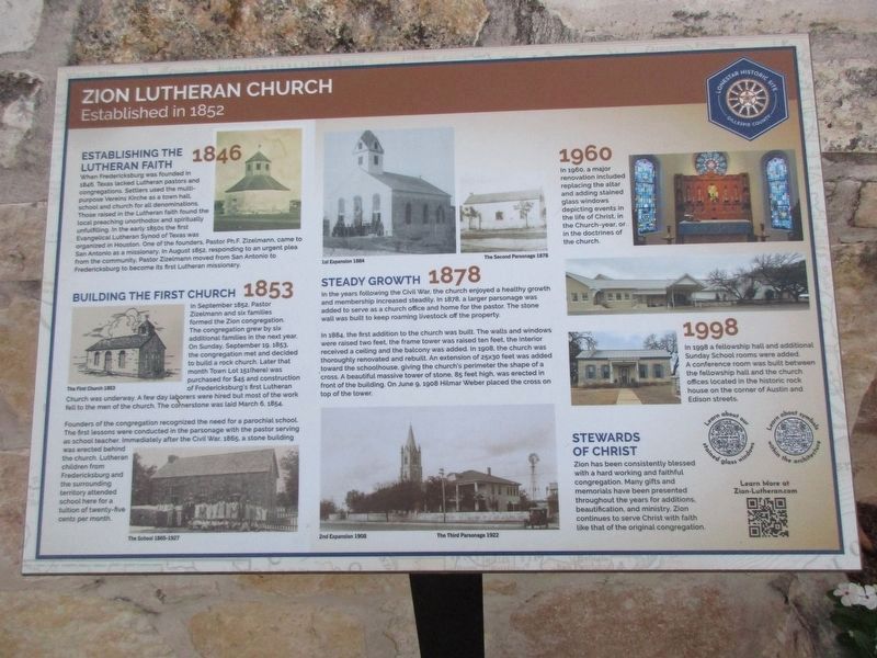 Zion Evangelical Lutheran Church informational sign. Click for full size. Zion Evangelical Lutheran Church informational sign image. Click for full size.