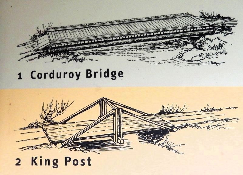 Marker detail: Corduroy Bridge & King Post. Click for full size. Marker detail: Corduroy Bridge & King Post image. Click for full size.