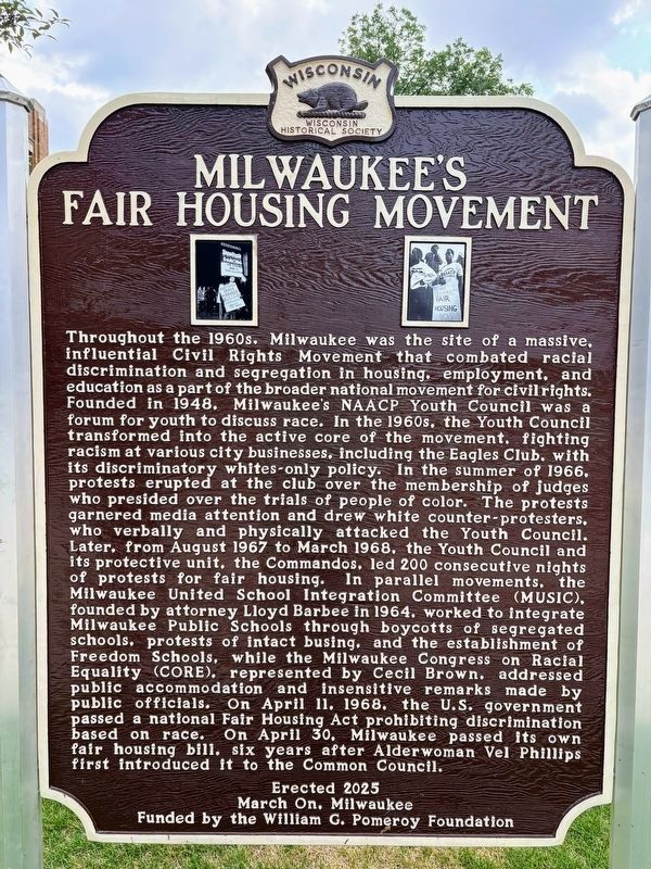Milwaukee's Fair Housing Movement Marker. Click for full size. Milwaukee's Fair Housing Movement Marker image. Click for full size.