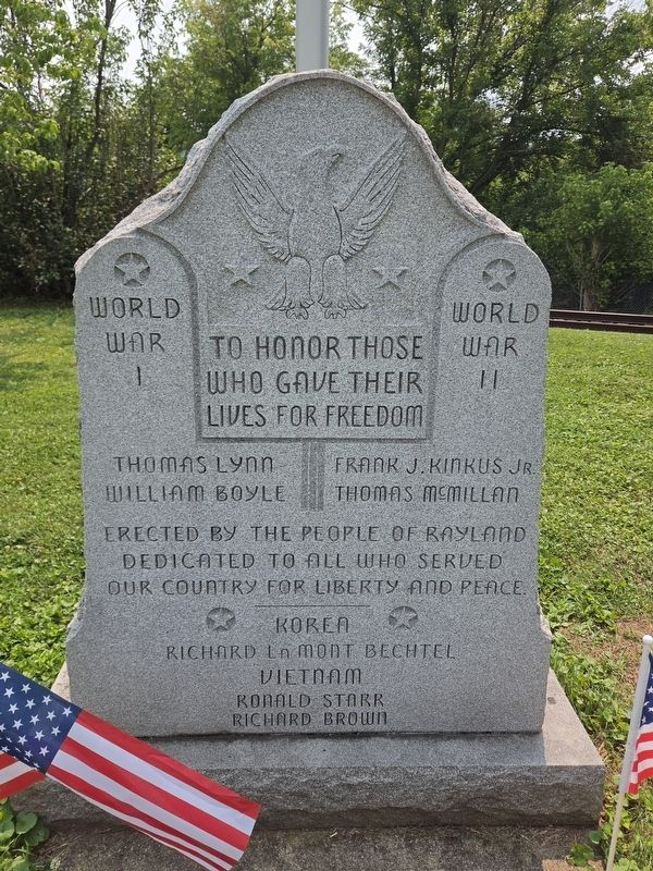Rayland Veterans Memorial Marker. Click for full size. Rayland Veterans Memorial Marker image. Click for full size.