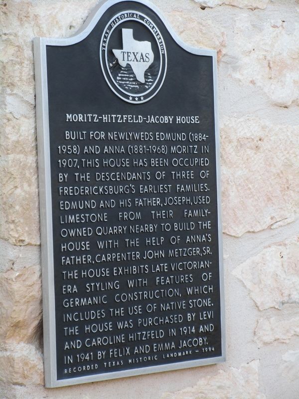 Moritz-Hitzfeld-Jacoby House Marker. Click for full size. Moritz-Hitzfeld-Jacoby House Marker image. Click for full size.
