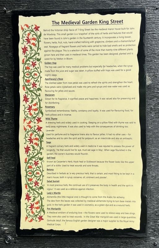 The Medieval Garden King Street Marker. Click for full size. The Medieval Garden King Street Marker image. Click for full size.