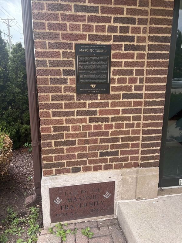 Masonic Temple Marker and the buildings cornerstone. Click for full size. Masonic Temple Marker and the buildings cornerstone image. Click for full size.