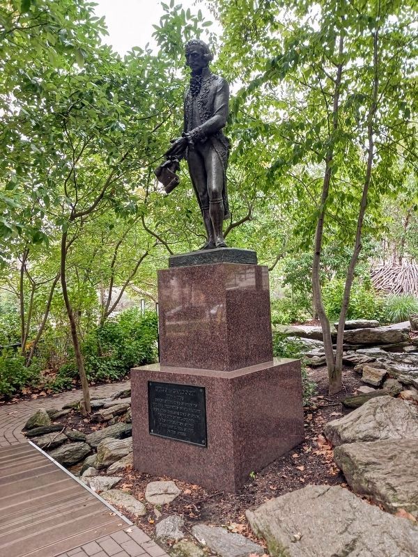 Diego de Gardoqui statue and plaque, September 2023 image. Click for full size.
