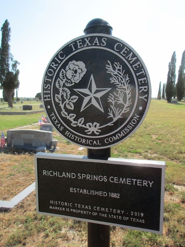 Richland Springs Cemetery Marker. Click for full size. Richland Springs Cemetery Marker image. Click for full size.