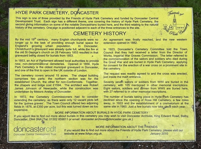Hyde Park Cemetery, Doncaster Marker image. Click for full size.